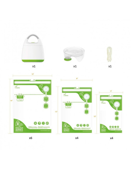 FOSA Reusable Vacuum Food Storage Bags Sous Vide Bag 3 Sizes (Combo pack with Pump, V-adapter, 3 sizes Vac. bags) VB50003