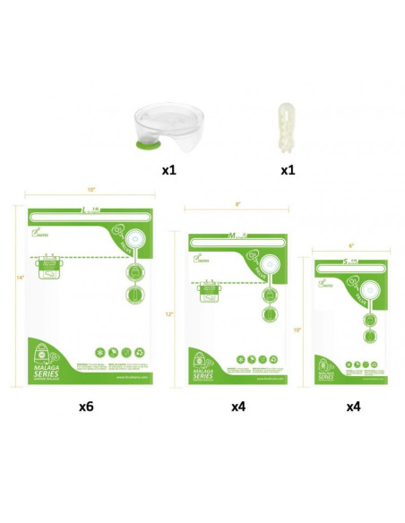 FOSA Reusable Vacuum Food Storage Bags Sous Vide Bag 3 Sizes, mixed size S4*M4*L6 (14pcs/pack) with V-adapter VB40013