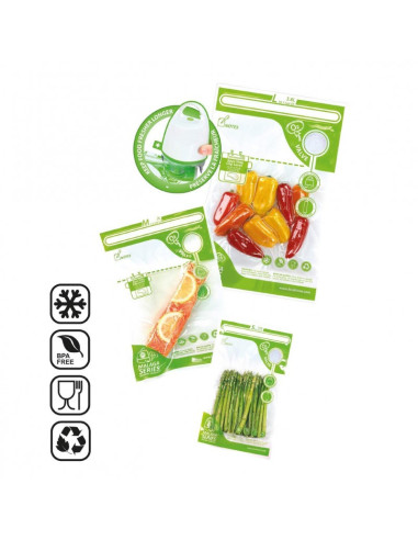 FOSA Reusable Vacuum Food Storage Bags Sous Vide Bag 3 Sizes, mixed size S4*M4*L6 (14pcs/pack) with V-adapter VB40013