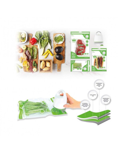 FOSA Reusable Vacuum Food Storage Bags Sous Vide Bag 3 Sizes, mixed size S4*M4*L6 (14pcs/pack) with V-adapter VB40013
