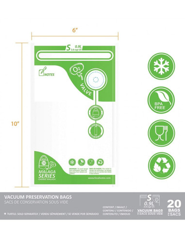 FOSA Reusable Vacuum Food Storage Bags Sous Vide Bag 3 Sizes, S size 6”x10” (20pcs/pack) VB10203